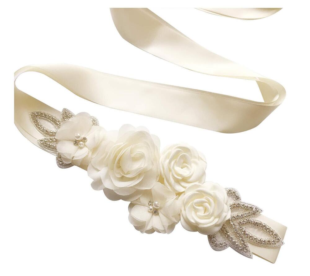 7718 Sash Belt with Flowers Pearls Rhinestone for Wedding Bride/Maternity